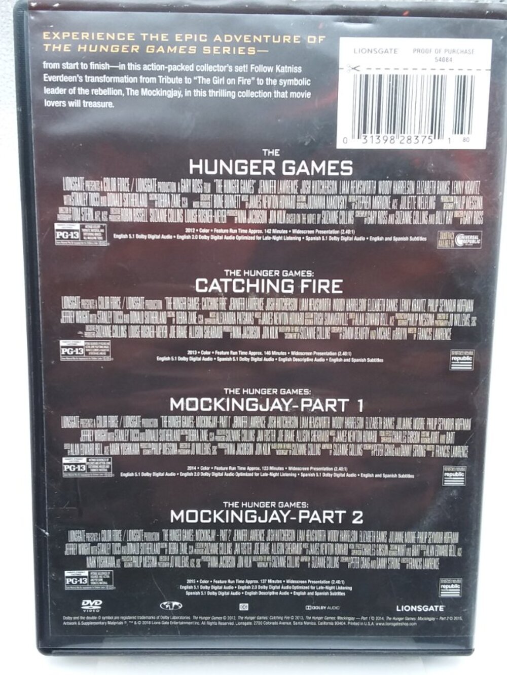 4 Disc DVD Set Hunger Games Movie Collection Katniss Peeta Future Action - Picture 2 of 2